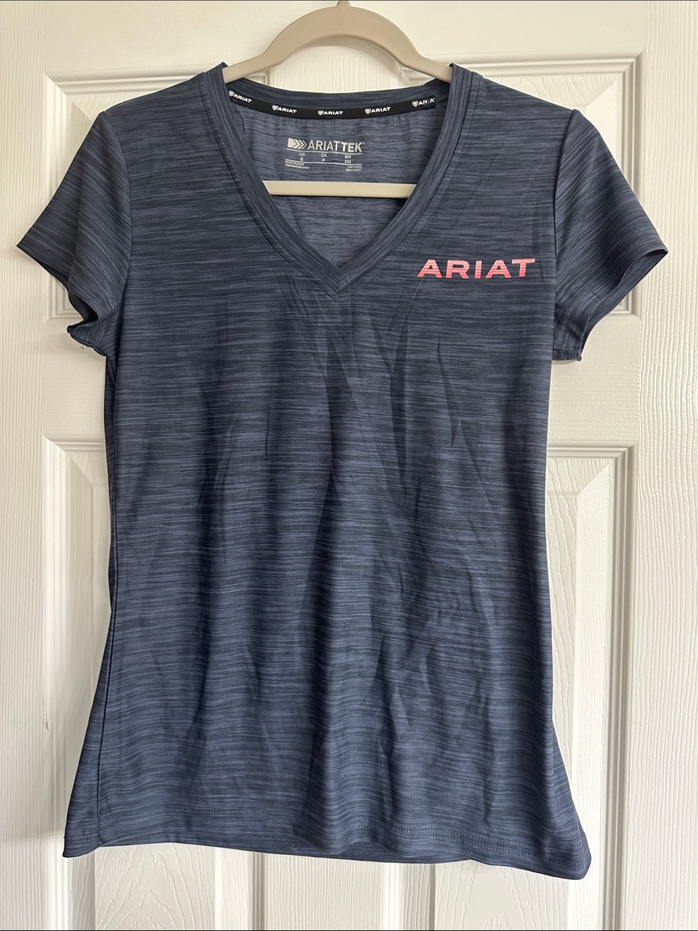 Ariat Navy Heather V-Neck Tee with Pink Logo